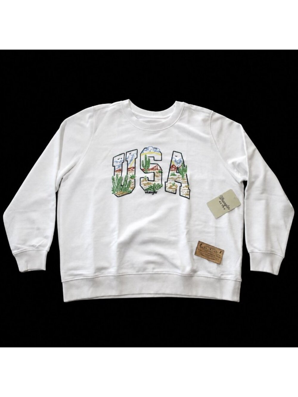 Wrangler Retro Women's XL Long Sleeve Desert USA Fleece Sweatshirt Bright White